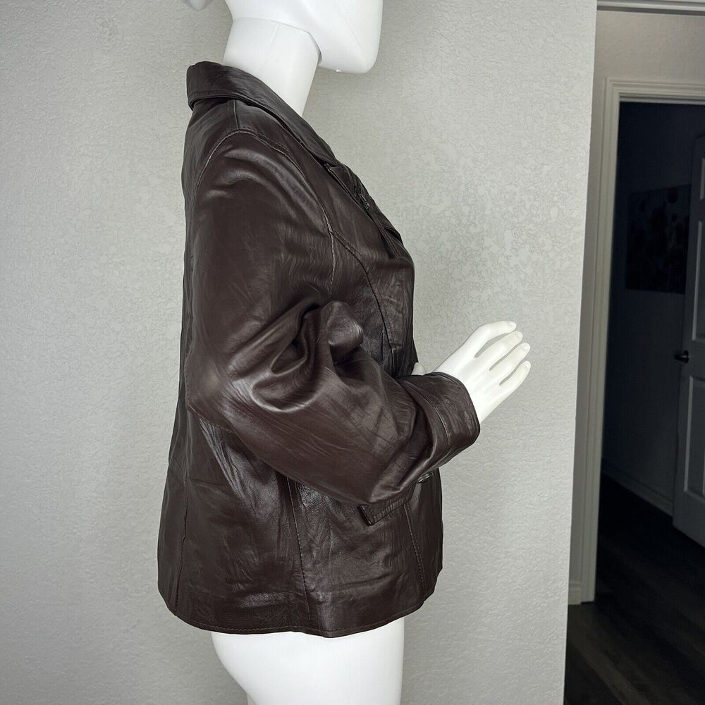Boston Proper Women’s Size 16 Genuine Leather Moto Jacket Brown - Picture 5 of 6